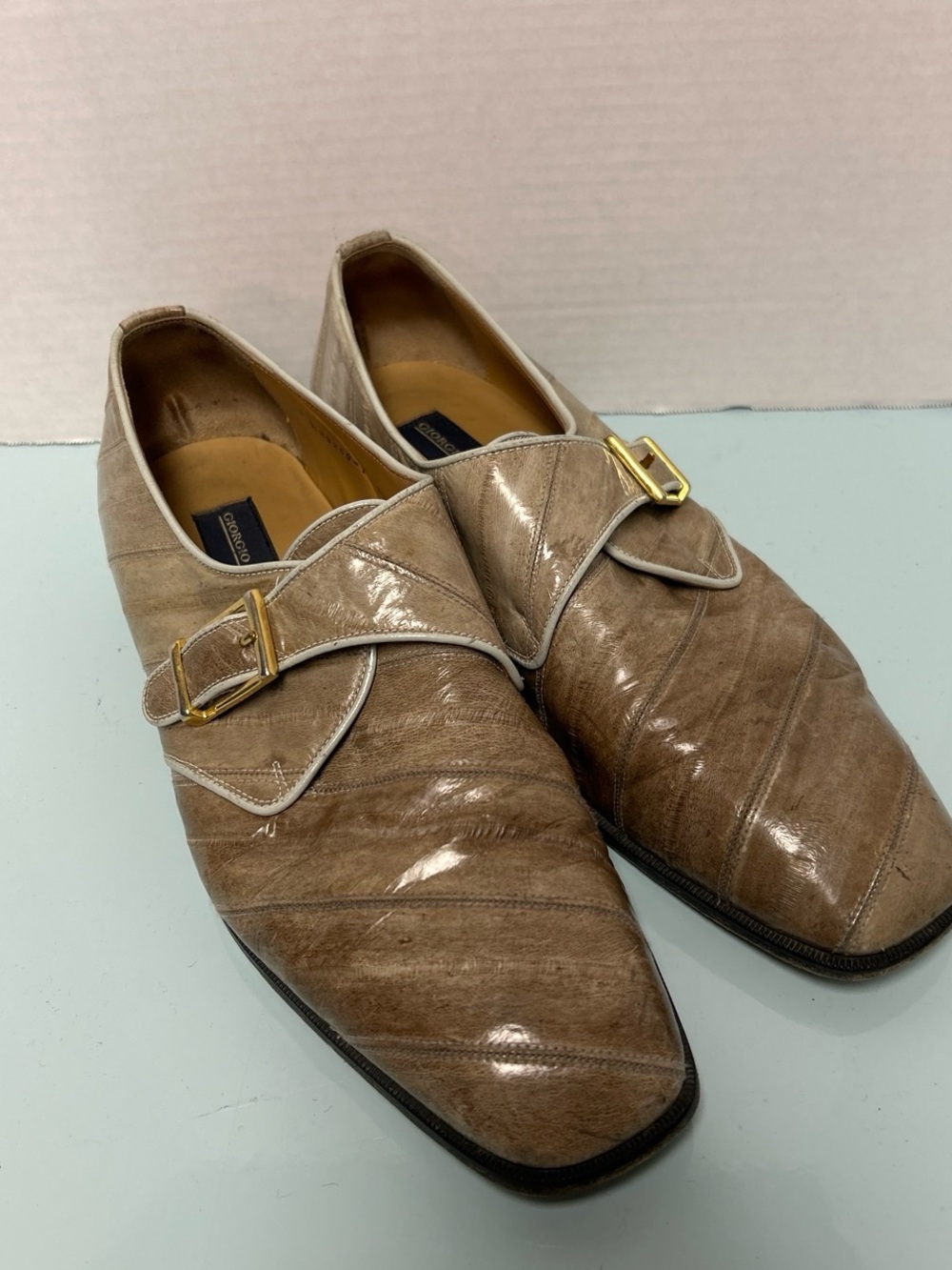 Giorgio Brutini Shiny Beige Tan Monk Strap Oxfords